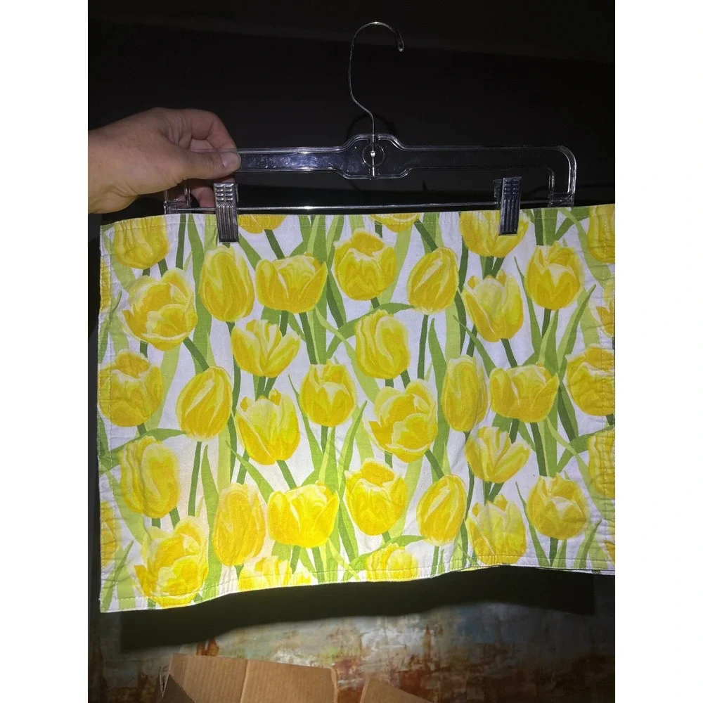 Vintage Yellow Tulip Floral Placemat Set Spring Garden Decor 2pc